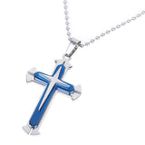 Maxbell Goth 3-layer Stainless Steel Silver Blue Cross Crucifix Pendant Dangle Necklace w/ Chain Christian Unisex