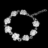 Maxbell Women Silver Plated Alloy Rose Flower Cuff Bracelet Wristband Adjustable