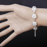 Maxbell Women Silver Plated Alloy Rose Flower Cuff Bracelet Wristband Adjustable