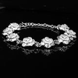 Maxbell Women Silver Plated Alloy Rose Flower Cuff Bracelet Wristband Adjustable
