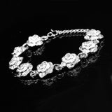 Maxbell Women Silver Plated Alloy Rose Flower Cuff Bracelet Wristband Adjustable