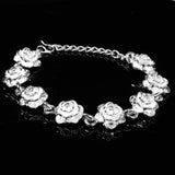 Maxbell Women Silver Plated Alloy Rose Flower Cuff Bracelet Wristband Adjustable
