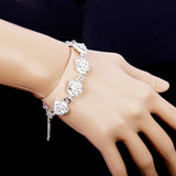 Maxbell Women Silver Plated Alloy Rose Flower Cuff Bracelet Wristband Adjustable