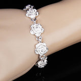 Maxbell Women Silver Plated Alloy Rose Flower Cuff Bracelet Wristband Adjustable
