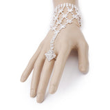 Maxbell 2xCrystal Flower Chain Ring Hand Harness Bracelet Bridal Jewelry Wedding Party