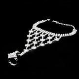 Maxbell 2xCrystal Flower Chain Ring Hand Harness Bracelet Bridal Jewelry Wedding Party