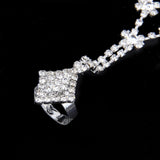 Maxbell 2xCrystal Flower Chain Ring Hand Harness Bracelet Bridal Jewelry Wedding Party