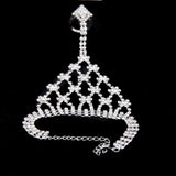 Maxbell 2xCrystal Flower Chain Ring Hand Harness Bracelet Bridal Jewelry Wedding Party