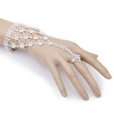 Maxbell 2xCrystal Flower Chain Ring Hand Harness Bracelet Bridal Jewelry Wedding Party