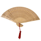 Maxbell 2x Vintage Wood Hollow Out Carved Hand Fan Foldable Fan Folding Pocket Fan