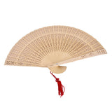 Maxbell 2x Vintage Wood Hollow Out Carved Hand Fan Foldable Fan Folding Pocket Fan