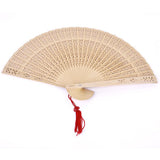 Maxbell 2x Vintage Wood Hollow Out Carved Hand Fan Foldable Fan Folding Pocket Fan