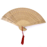 Maxbell 2x Vintage Wood Hollow Out Carved Hand Fan Foldable Fan Folding Pocket Fan