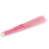 Chinese Foldable Dual Lace Trim Hand Fan Wing Chun Dancing Fan Pink