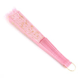 Chinese Foldable Dual Lace Trim Hand Fan Wing Chun Dancing Fan Pink