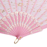 Chinese Foldable Dual Lace Trim Hand Fan Wing Chun Dancing Fan Pink