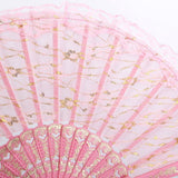 Chinese Foldable Dual Lace Trim Hand Fan Wing Chun Dancing Fan Pink