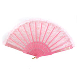 Chinese Foldable Dual Lace Trim Hand Fan Wing Chun Dancing Fan Pink