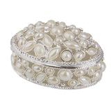 Maxbell Phenovo Oval White Pearl Rhinestone Ring Necklace Jewelry Box Case Holder