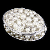 Maxbell Phenovo Oval White Pearl Rhinestone Ring Necklace Jewelry Box Case Holder