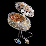 Maxbell Phenovo Oval White Pearl Rhinestone Ring Necklace Jewelry Box Case Holder