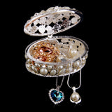 Maxbell Phenovo Oval White Pearl Rhinestone Ring Necklace Jewelry Box Case Holder