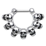 Maxbell 1pc Silver Stainless Steel 16g 1.2mm Skull Septum Clicker Nose Ring Piercing
