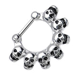 Maxbell 1pc Silver Stainless Steel 16g 1.2mm Skull Septum Clicker Nose Ring Piercing