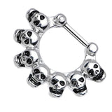Maxbell 1pc Silver Stainless Steel 16g 1.2mm Skull Septum Clicker Nose Ring Piercing