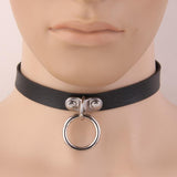 Maxbell Womens Fashion Cool Black Patent Leather Choker 1" O Ring Collar Necklace