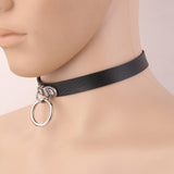 Maxbell Womens Fashion Cool Black Patent Leather Choker 1" O Ring Collar Necklace