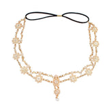 Maxbell Womens Elegant Gold Crystal Faux Pearl Beaded Headband Hair Accessory