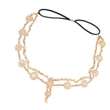 Maxbell Womens Elegant Gold Crystal Faux Pearl Beaded Headband Hair Accessory