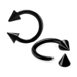 Maxbell 4 Pieces Stainless Steel Spike Horseshoe Bar Lip Nose Septum Ear Rings Black