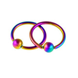 Maxbell 1 Pairs Stainless Steel Nose Tragus Lip Captive Bead Hoop Ring Rainbow