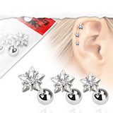 Maxbell 3xset of 3-size 316L Steel Star Clear Zircon Ear Studs Body Piercing Studs
