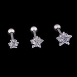 Maxbell 4xset of 3-size 316L Steel Star Clear Zircon Ear Studs Body Piercing Studs