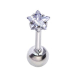 Maxbell 4xset of 3-size 316L Steel Star Clear Zircon Ear Studs Body Piercing Studs