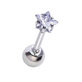 Maxbell 4xset of 3-size 316L Steel Star Clear Zircon Ear Studs Body Piercing Studs