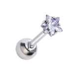 Maxbell 3xset of 3-size 316L Steel Star Clear Zircon Ear Studs Body Piercing Studs