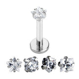Maxbell 4pcs 316L Steel Zircon Cartilage Tragus Lip Earring Studs Body Piercing 16G