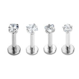 Maxbell 4pcs 316L Steel Zircon Cartilage Tragus Lip Earring Studs Body Piercing 16G