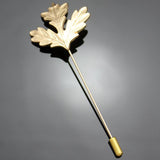 Men Women Maple Leaf Shaped Boutonniere Stick Brooch Pin Suit Shirt Clip Fashion Accessory Gold