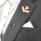 Men Women Maple Leaf Shaped Boutonniere Stick Brooch Pin Suit Shirt Clip Fashion Accessory Gold