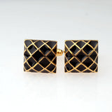 Maxbell 2xMens Shirt Square Grid Cufflinks Wedding Party Gift Cufflinks Gold Black