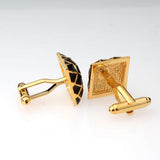 Maxbell 2xMens Shirt Square Grid Cufflinks Wedding Party Gift Cufflinks Gold Black