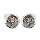 Maxbell 2x1 Pair Mens Shirt Vintage Cufflinks Round Watch Movement Cuff Links Silver