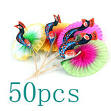 Maxbell 194Pcs Cocktail Fruit Drink Cake Umbrella/Peacock Picks Sticks Party Club Decor
