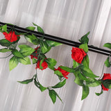 Maxbell 8x 8Ft Artificial Rose Silk Flower Green Leaf Vine Garland Home Wall Party Decor