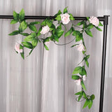 Maxbell 8x 8Ft Artificial Rose Silk Flower Green Leaf Vine Garland Home Wall Party Decor